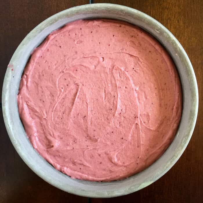 Strawberry Cake no artificial colour or flavour, ready for the oven.