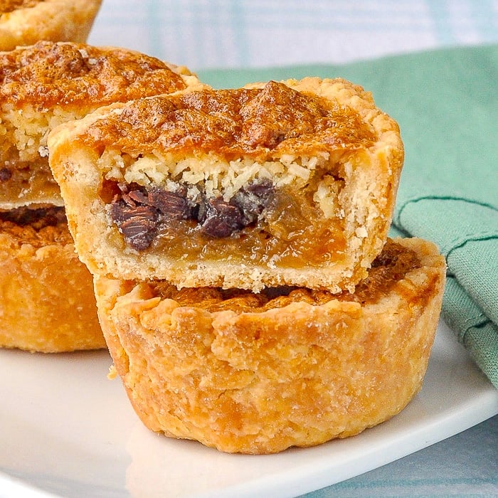 Loaded Butter Tarts close up image of cut tart showing inside