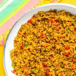 Spicy Turmeric Fried Rice close up photo in a frying pan