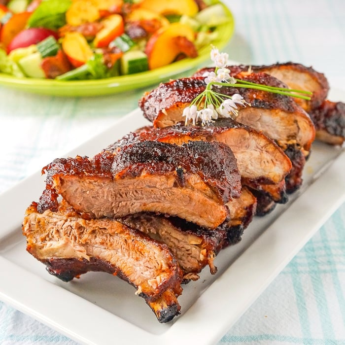 Make Ahead Ribs with chive flower garnish