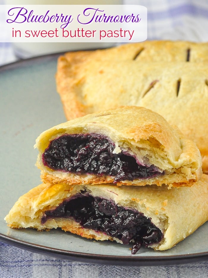 Blueberry Turnovers photo with title text for Pinterest