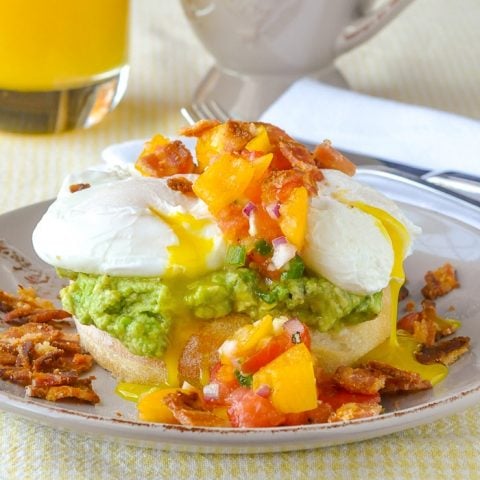 Guacamole Eggs Benedict with Fresh Tomato Jalapeño Salsa square format featured image