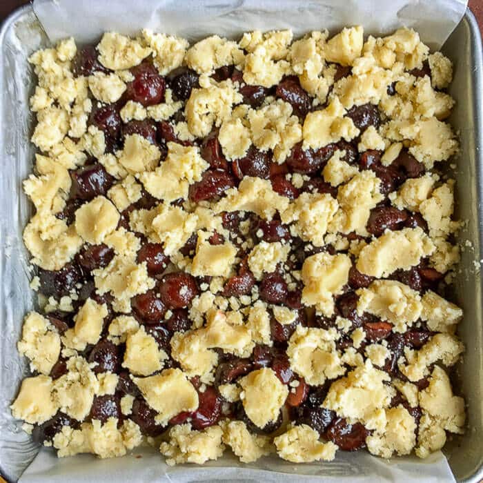 Cherry Almond Squares ready for the oven.