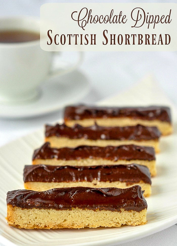 Chocolate Dipped Chocolate Shortbread with title text added for Pinterest