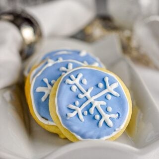 Christmas Sugar Cookies shown on white serving platter