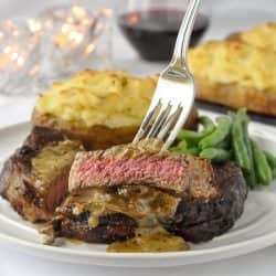 Bourbon Mushroom Sauce on Grilled Rib Eye Steak