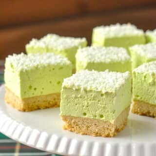 Marshmallow Cookie Bars on a white ceramic pedestal