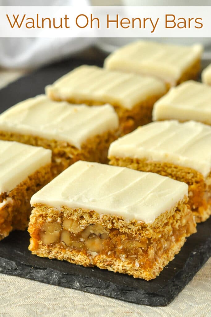 Walnut Oh Henry Bars, a nobake nutty caramel cookie bar recipe!