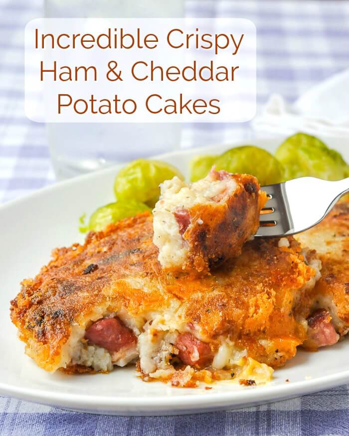 Cheddar Ham Potato Cakes image with title text