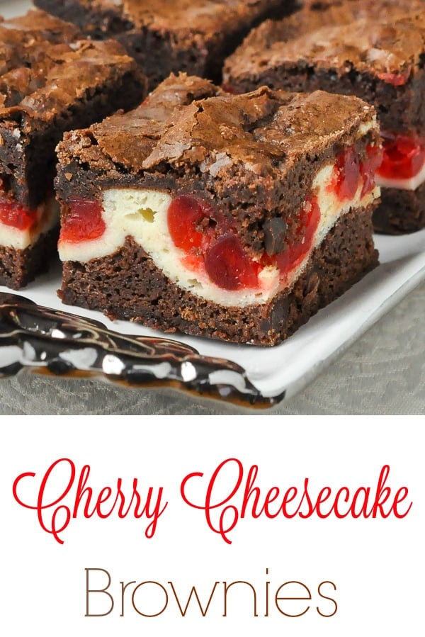 Cherry Cheesecake Brownies image with title text for Pinterest