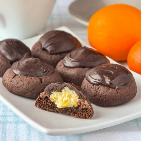 Chocolate Orange Thumbprint Cookies photo showing orange cream centre
