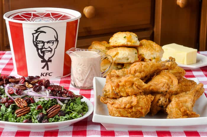 KFC with Cranberry Kale Salad and Cheddar Jalapeño Biscuits