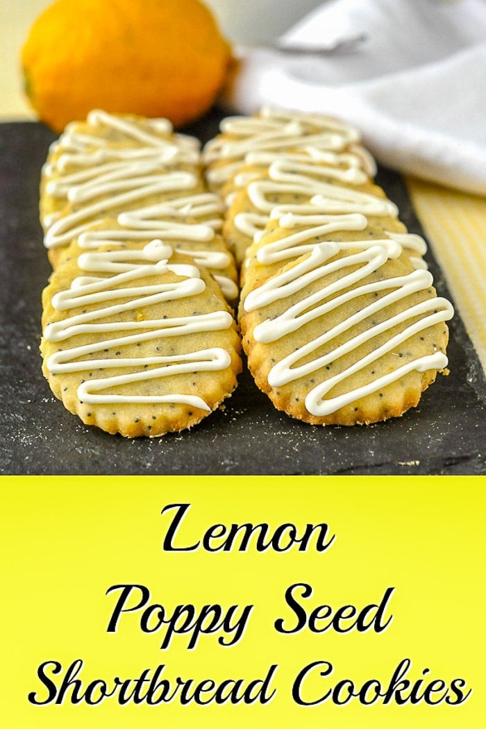 Lemon Poppy Sees Shortbread Cookies recipe with title text for Pinterest