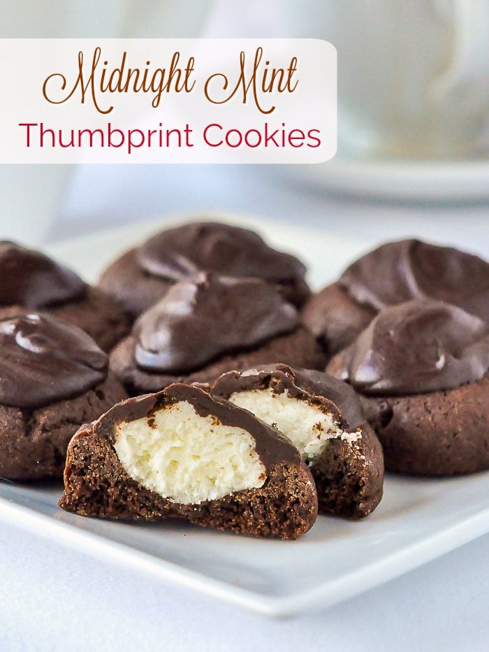 Midnight Mint Thumbprint Cookies photo with title text for Pinterest