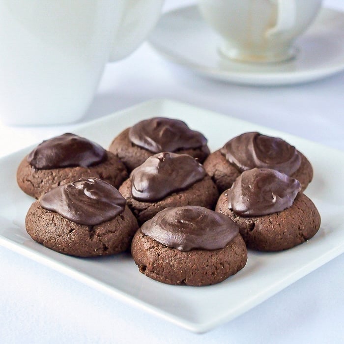 Midnight Mint Thumbprint Cookies shown on a white plate
