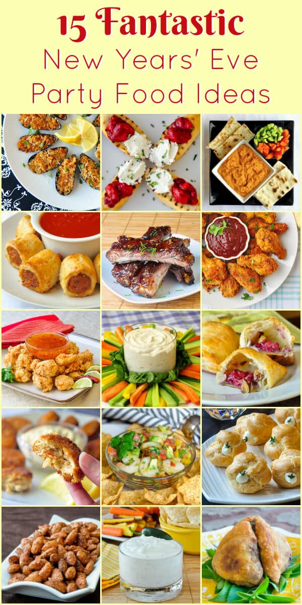 New Years Eve Party Food image with title text for Pinterest.