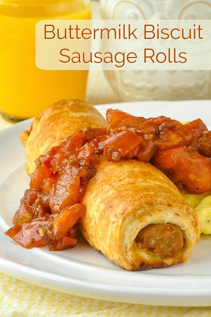 Buttermilk Biscuit Sausage Rolls photo with title text added for pinterest.