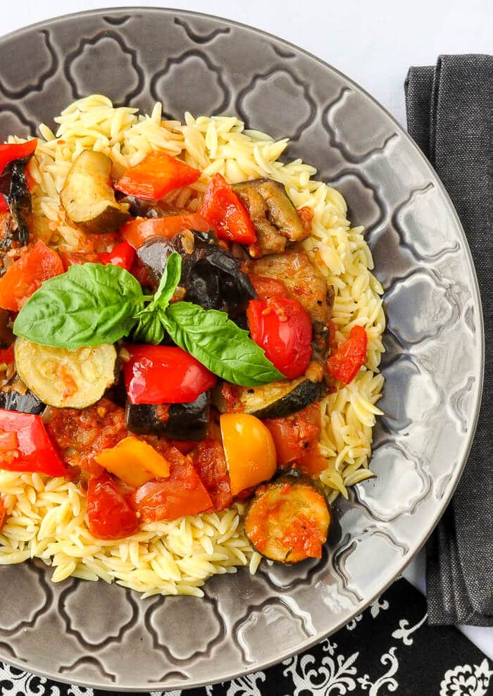 Spicy Ratatouille with Orzo