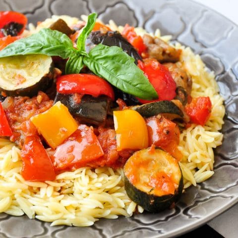 Spicy Ratatouille with Orzo