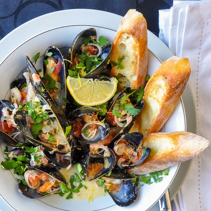 Lemon Dijon Moules Marinières - Lemon Dijon Steamed Mussels