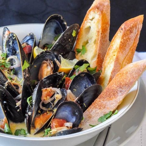 Lemon Dijon Moules Marinières - Lemon Dijon Steamed Mussels