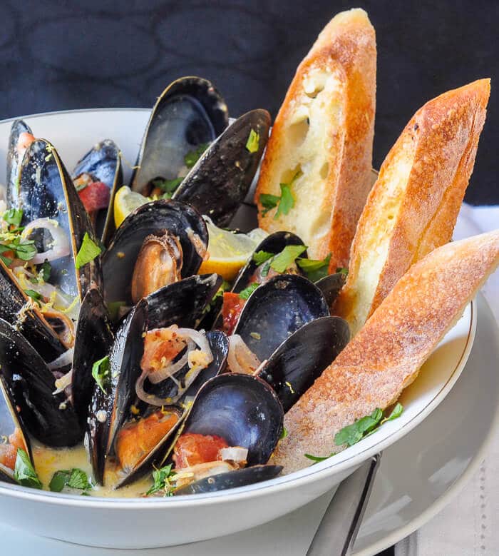 Lemon Dijon Moules Marinières - Lemon Dijon Steamed Mussels