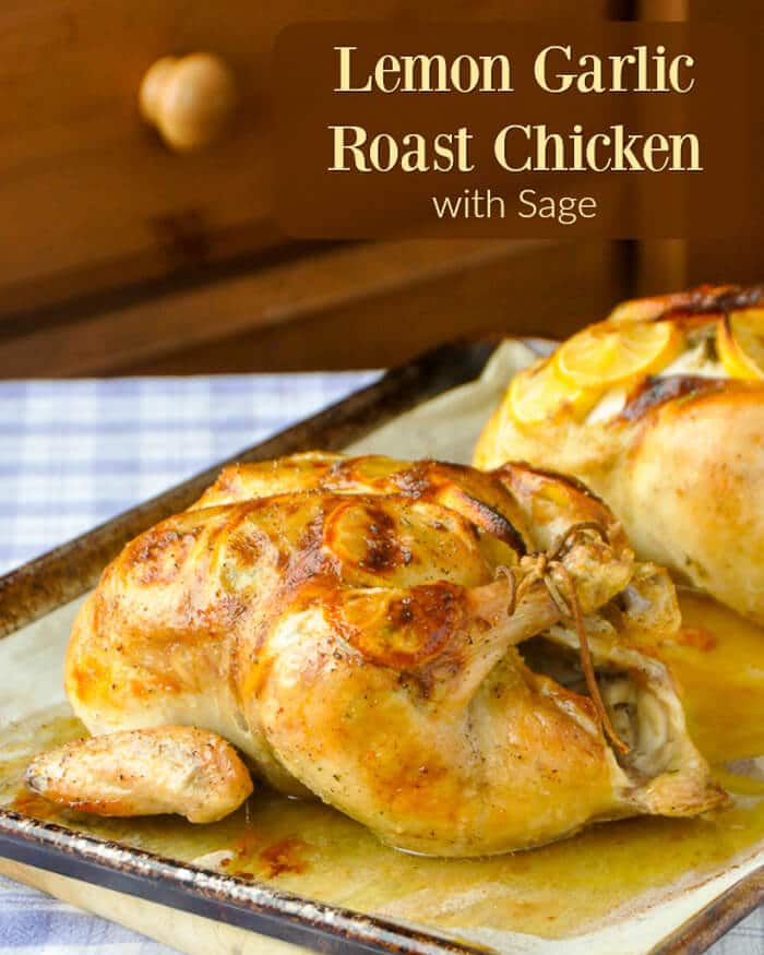Lemon Garlic Roast Chicken with Sage image with title text