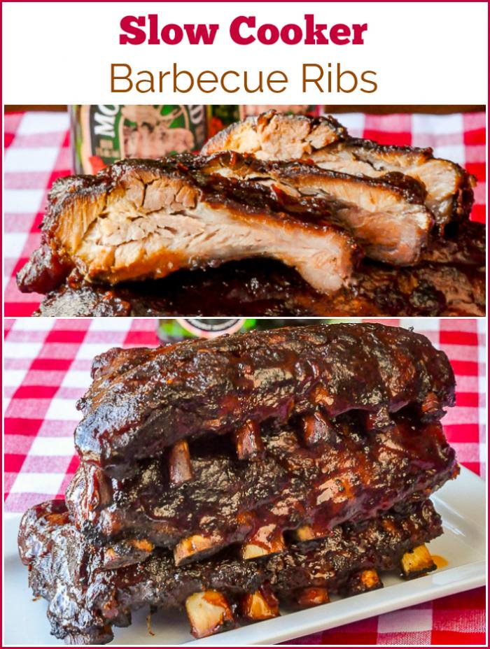 Slow Cooker Barbecue Ribs Collage with title text.
