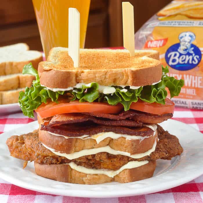 Smoked Paprika Fried Chicken Club Sandwich on Ben's Honey Wheat Bread