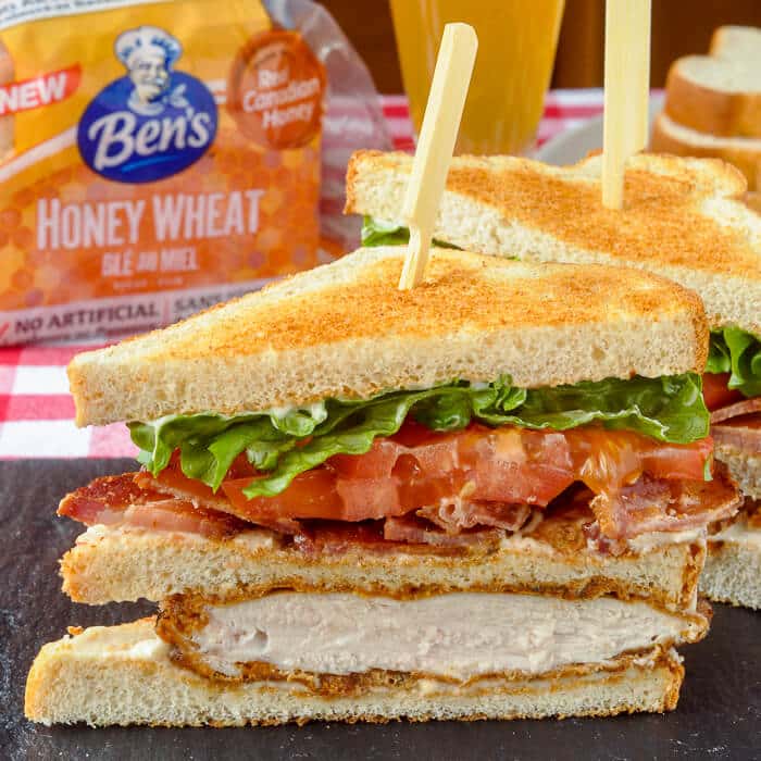Smoked Paprika Fried Chicken Club Sandwich on Ben's Honey Wheat Bread
