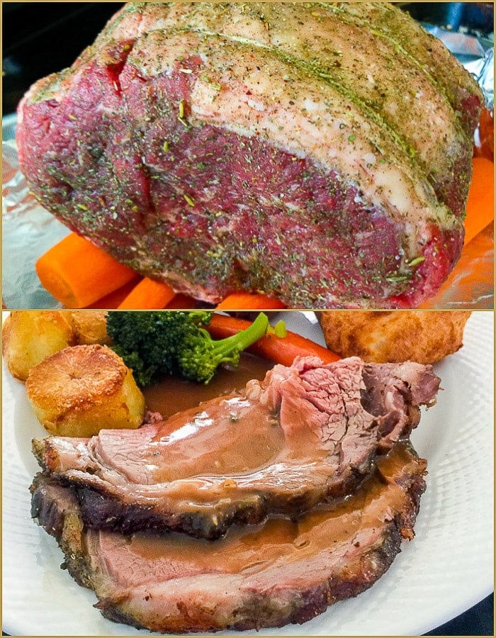 Italian Seasoning on Prime Rib, image has 2 panels showing before and after cooking