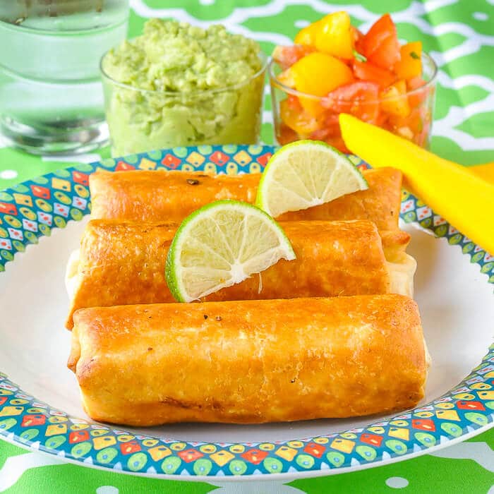 Lime Chicken Chimichangas with Lime Guacamole