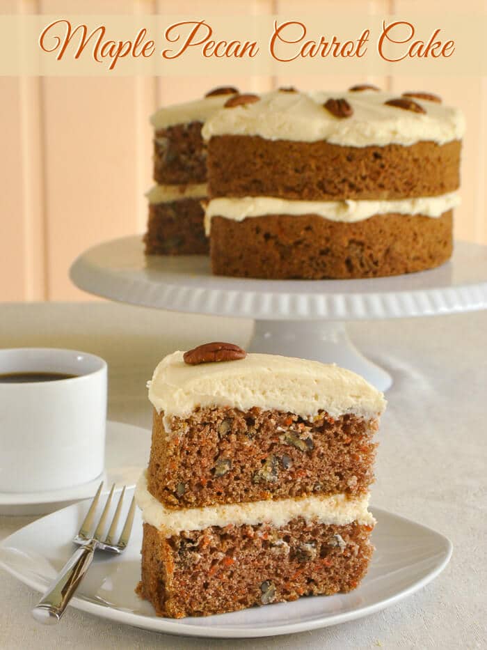 Maple Pecan Carrot Cake with Maple Buttercream Frosting A delicious maple twist on carrot cake.