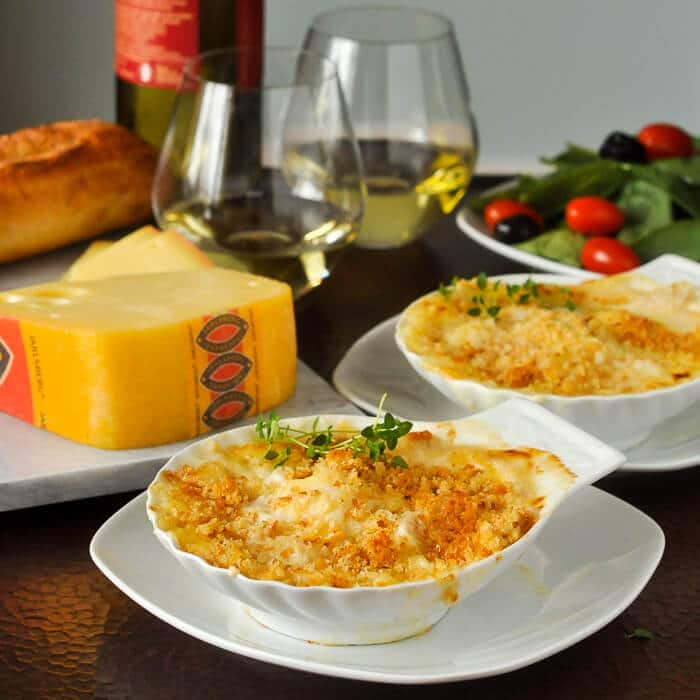 Scallops au Gratin with Jarlsberg Cheese. A delicious appetizer or lunch.