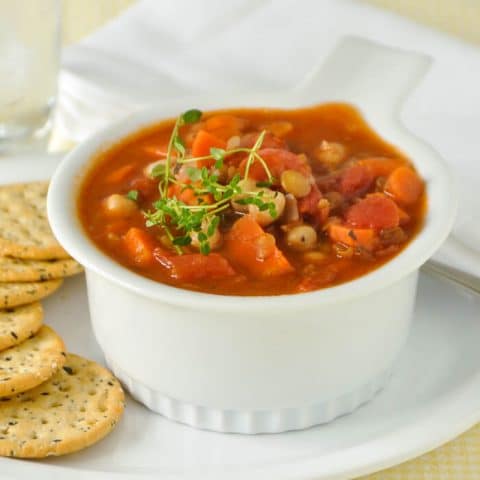 Chickpea Soup with Green Lentils and Tomato