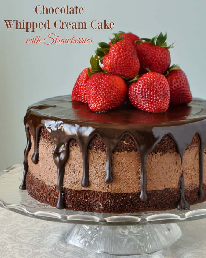 Chocolate Whipped Cream Cake with Strawberries