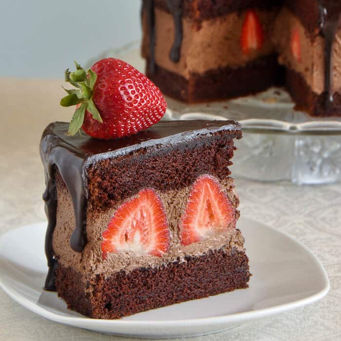 Chocolate Whipped Cream Cake with Strawberries