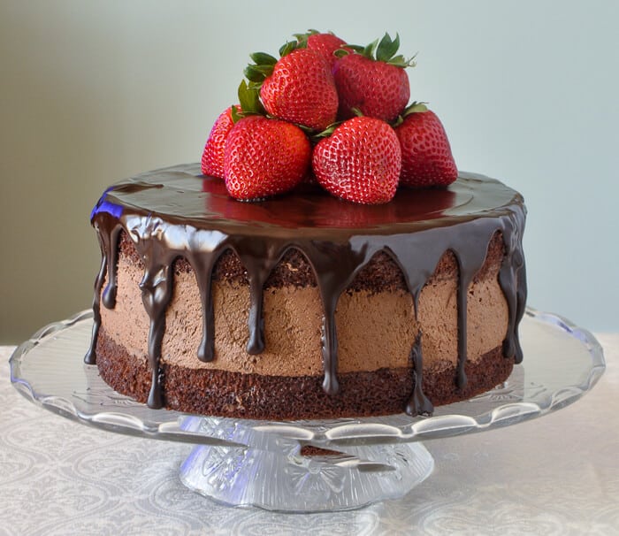 Chocolate Whipped Cream Cake with Strawberries