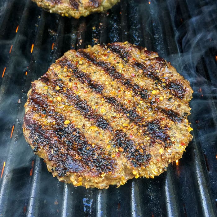Homemade Montreal Steak Spice on Sizzling Chuck Burger