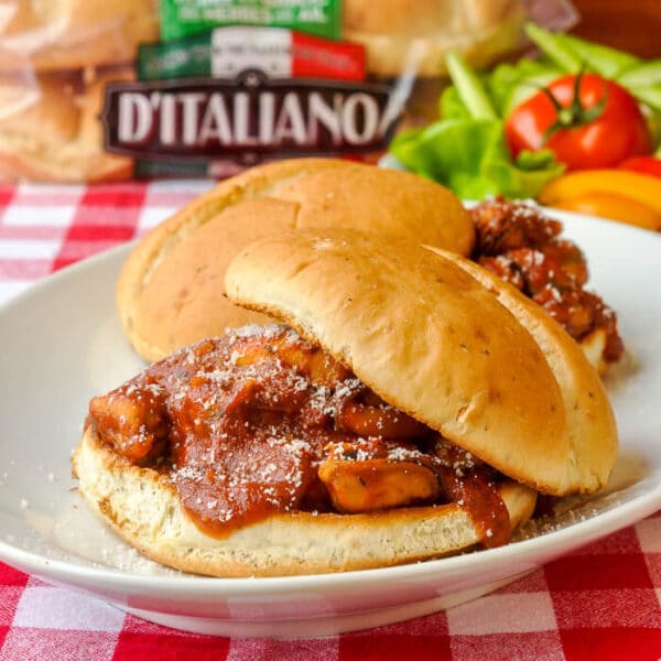 Seafood Marinara Sandwiches on D’Italiano® Herb & Garlic Burger Buns.
