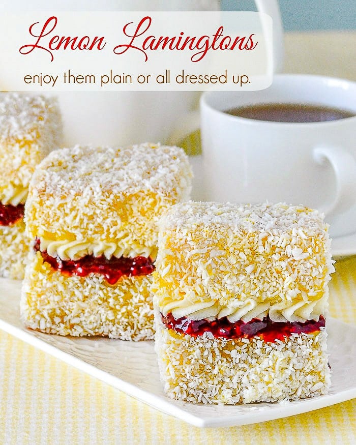 Lemon Lamingtons image with text for Pinterest