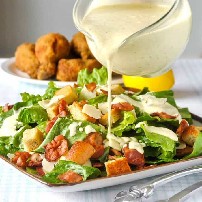 Roasted Garlic Caesar Salad Dressing - the easy way using a plain mayo base.