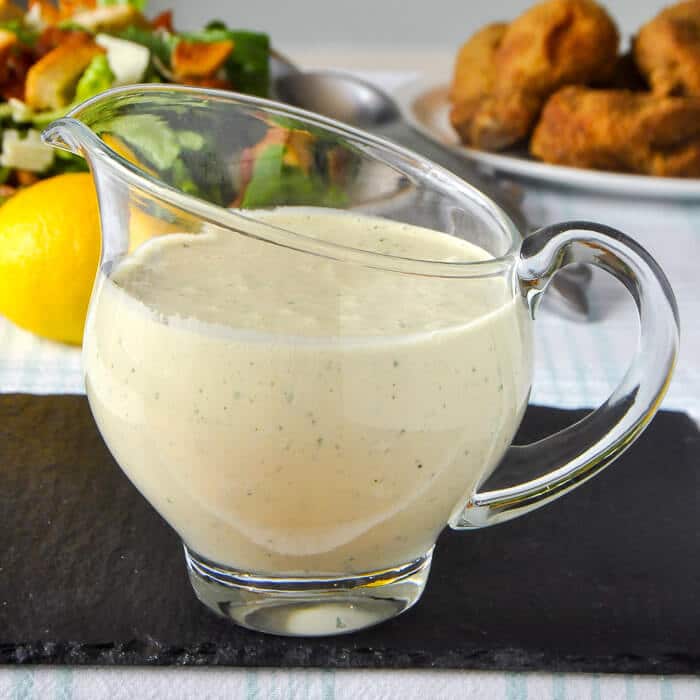 Roasted Garlic Caesar Salad Dressing - the easy way using a plain mayo base.