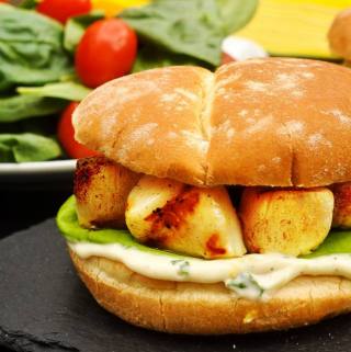 Scallop Burger with Lemon Basil Mayo