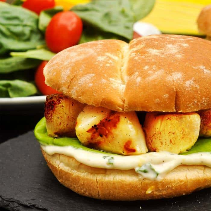 Scallop Burger with Lemon Basil Mayo