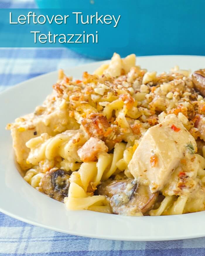 Turkey Tetrazzini with Almond Parmesan Crust image with title text