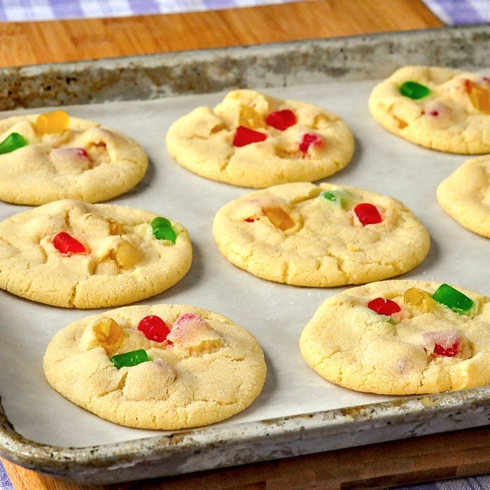 Gumdrop Sugar Cookies cooling on a baking sheetjpg