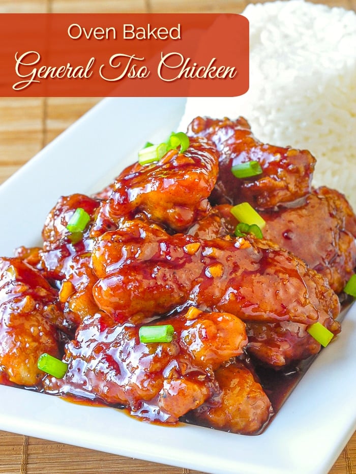 Oven Baked General Tso Chicken photo wiit title text added for Pinterest