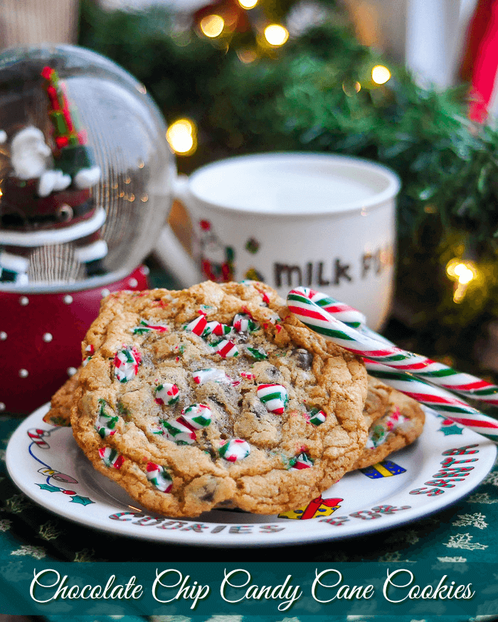 Chocolate Chip Candy Cane Cookies image with title text for social media sharing.