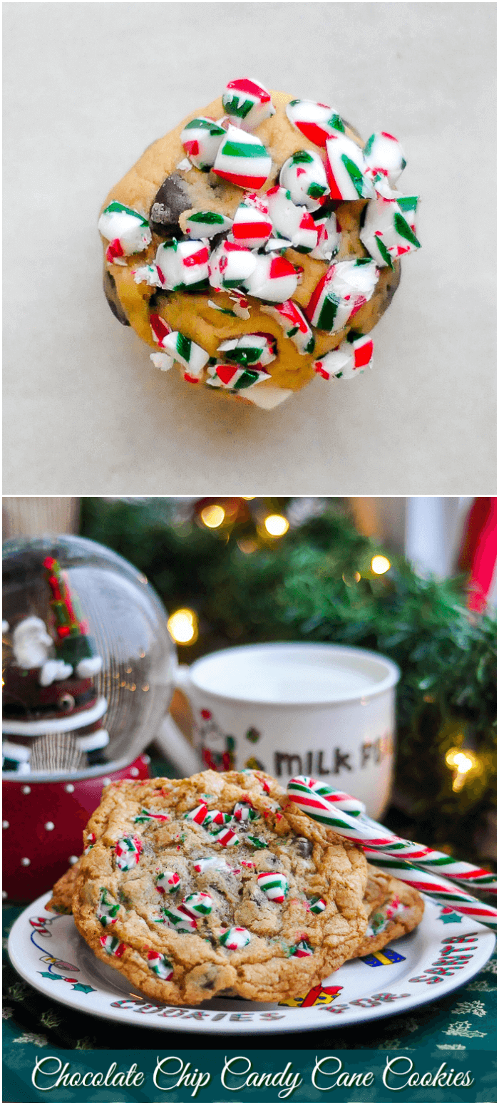 Chocolate Chip Candy Cane Cookies collage for Pinterest with title text.